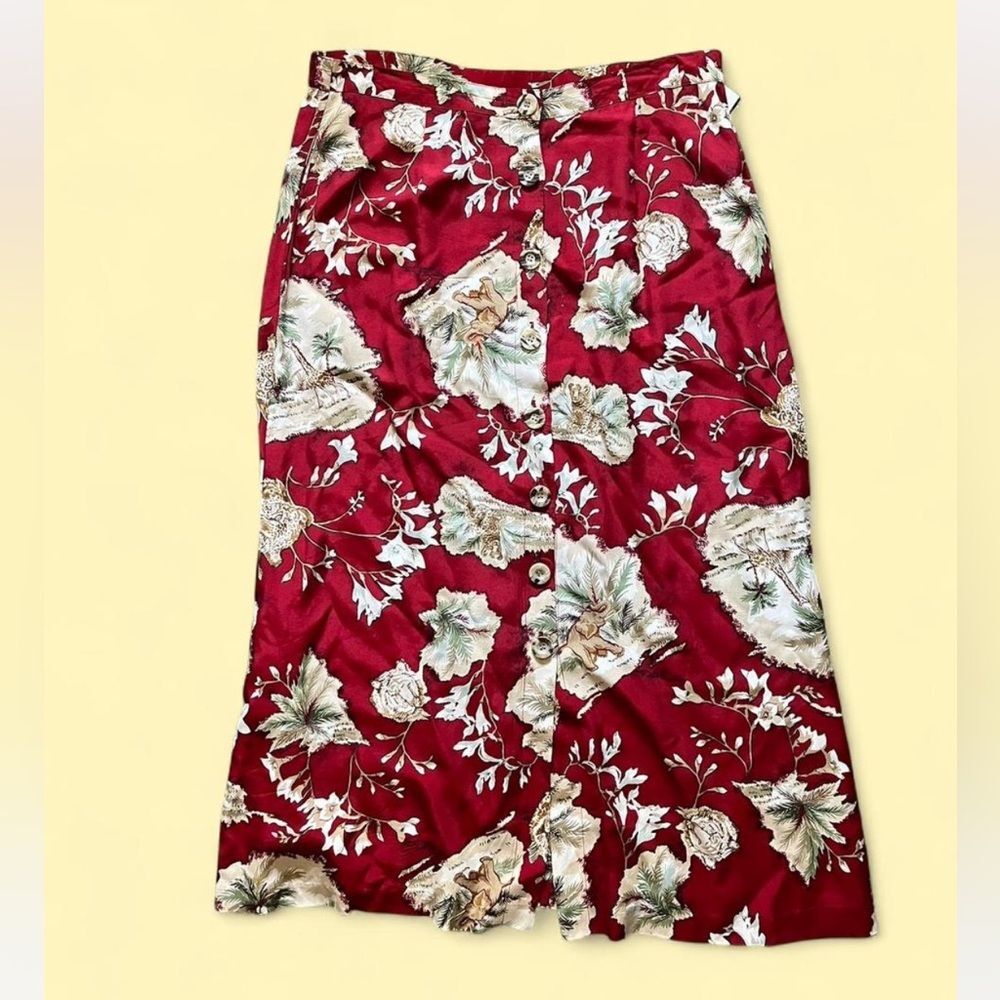VTG Carol Anderson Animal Print Red Button Down Skirt size L